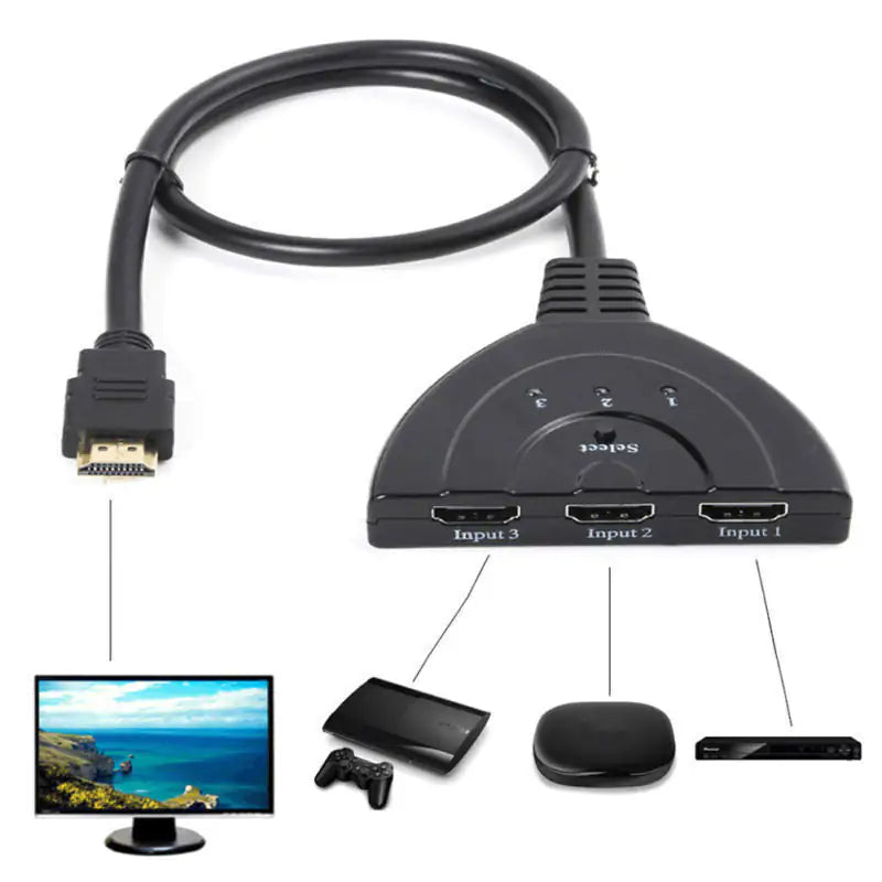 3 Port HDMI Splitter Cable 1080/4K Switch Switcher HUB Adapter for HDTV PS4 Xbox